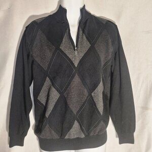 AC DESIGN STUDIO cotton sweater, high neck, zippered chest, Argyl design, Large